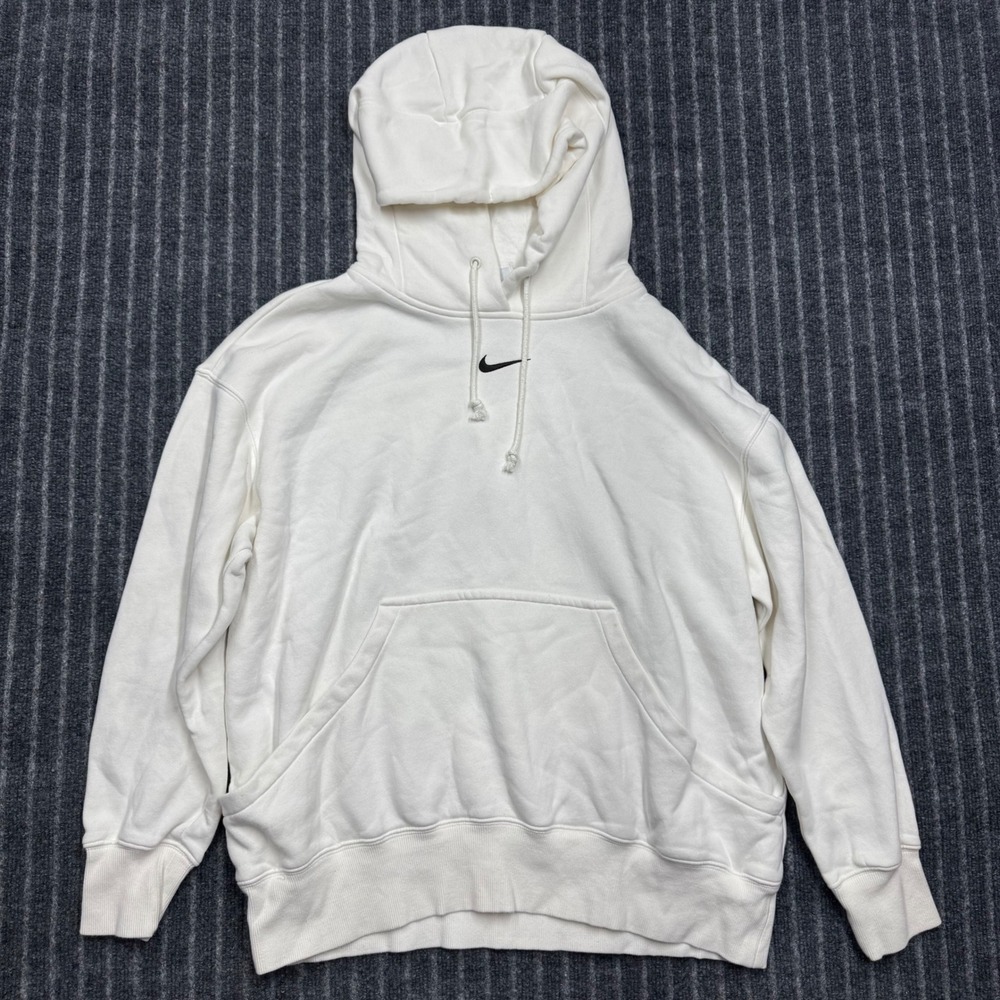 Nike Womens Hoodie S White Embroidered Swoosh Pullover Fleece Sweatshirt 2661